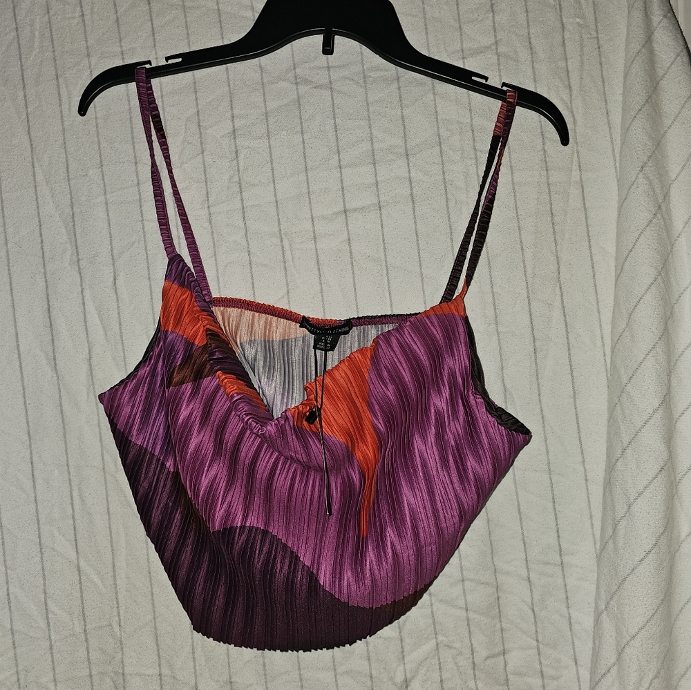 PrettyLittleThing Purple and Orange Pleated Crop Camisole
